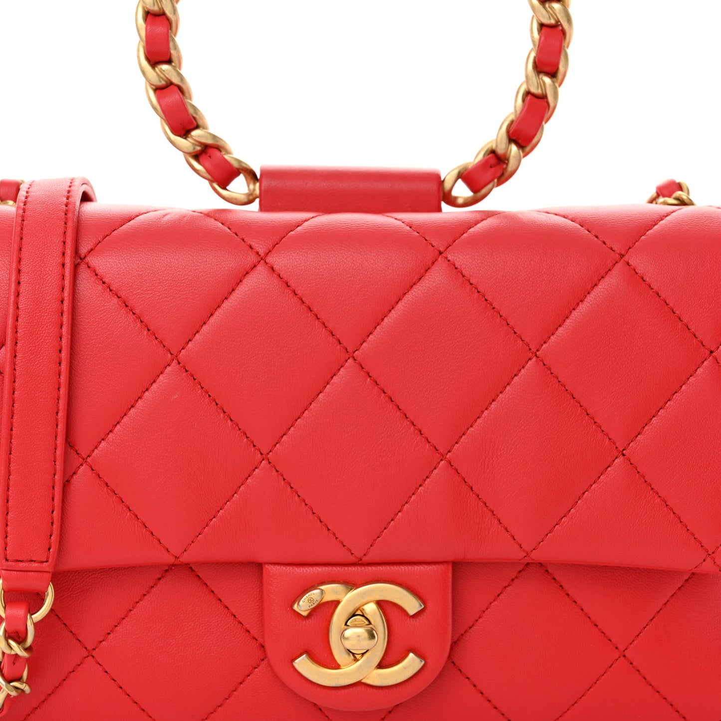 Lambskin Quilted Medium In The Loop Handle Flap Bag Red