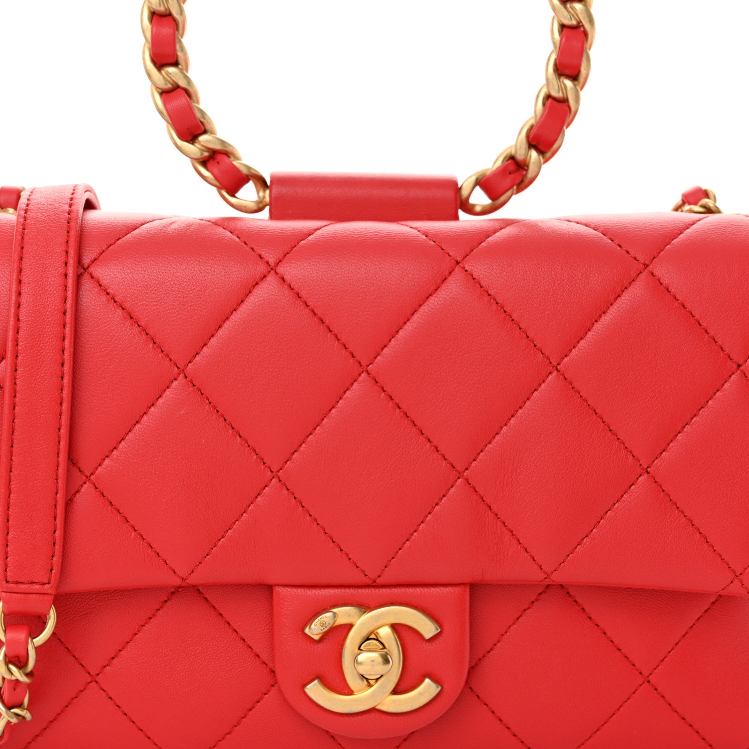 Chanel Lambskin Quilted Medium In The Loop Handle Flap Bag Red 8 of 10