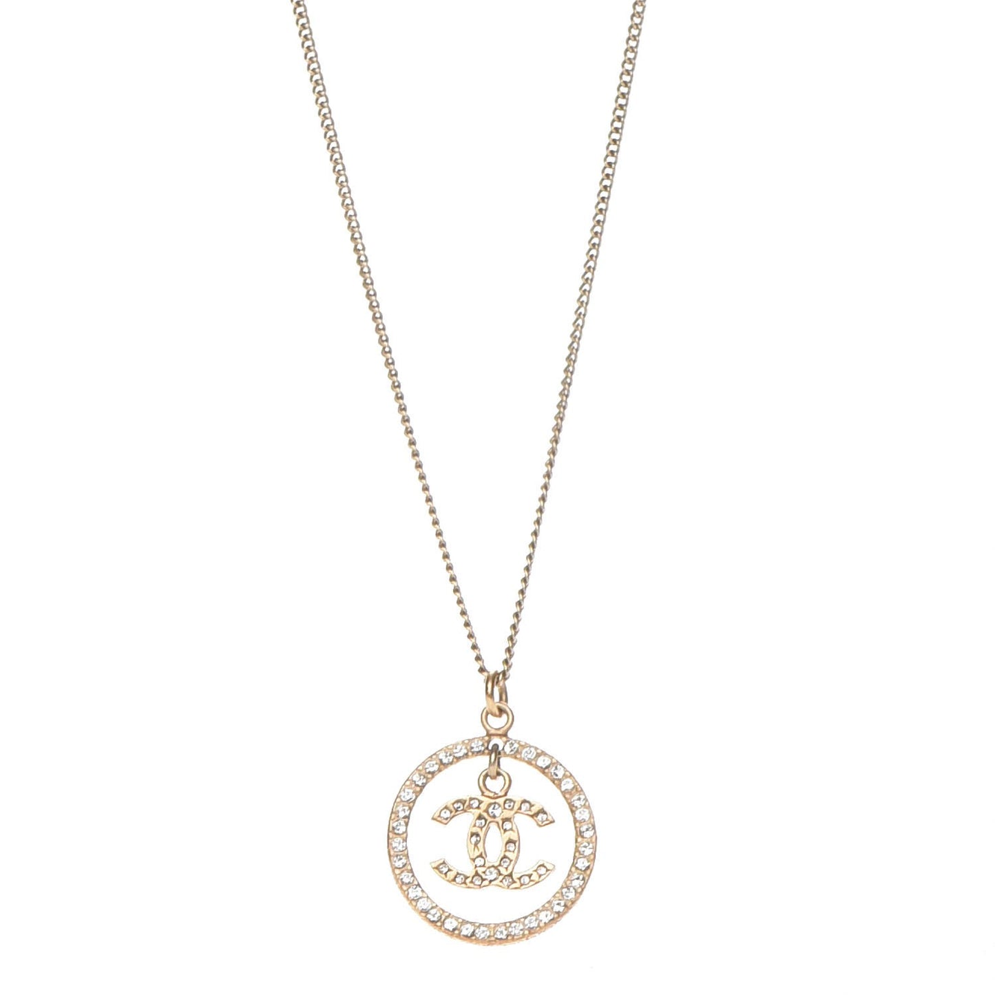 Crystal CC Medallion Pendant Necklace Gold