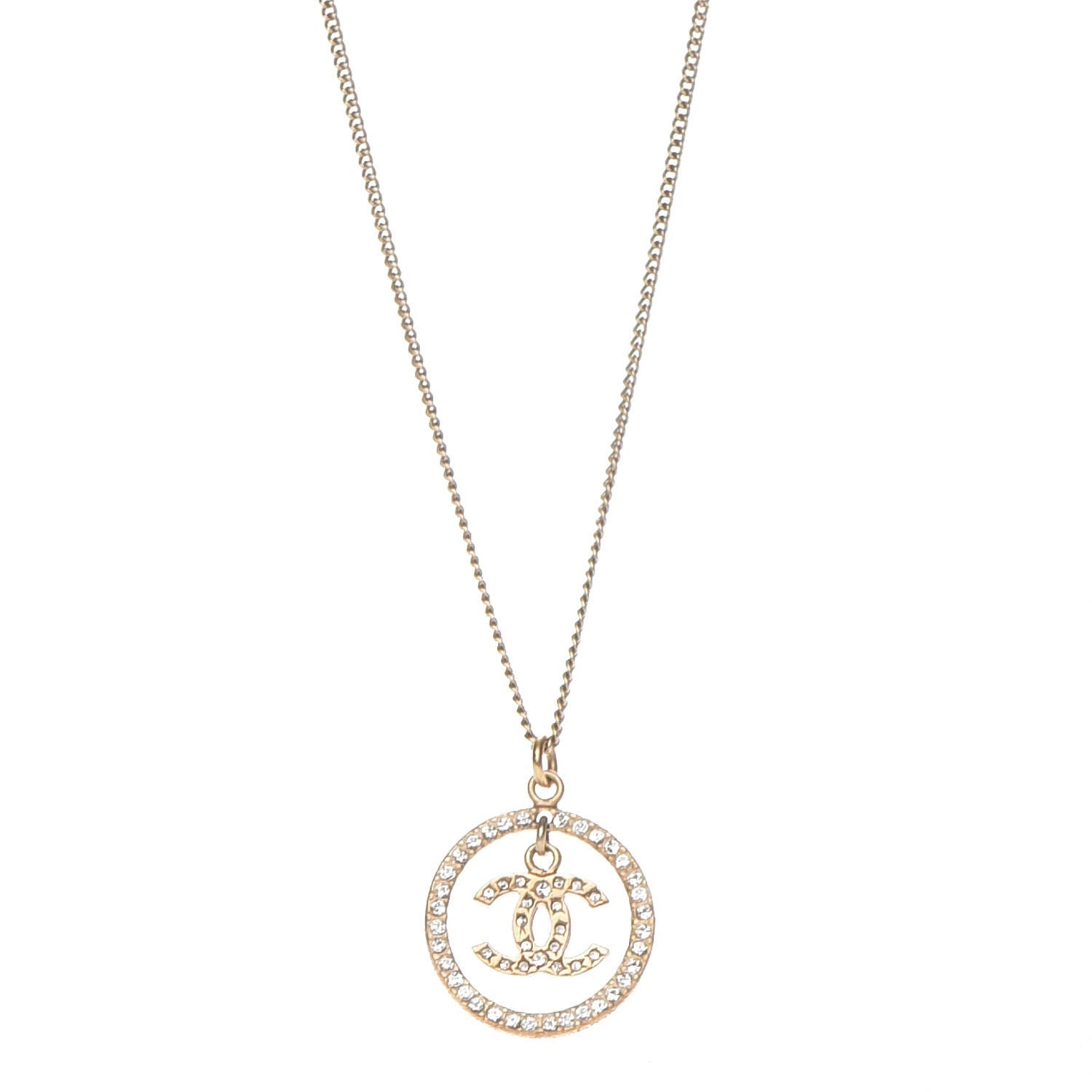 Chanel Crystal CC Medallion Pendant Necklace Gold 1 of 5