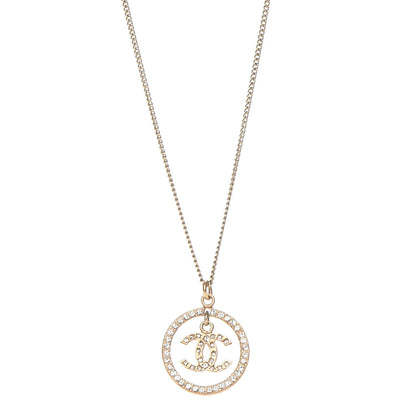 Chanel Crystal CC Medallion Pendant Necklace Gold 1 of 5