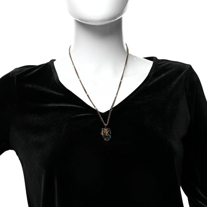 Gucci Metal Brass Swarovski Lion Head Necklace Gold Blue 2 of 6