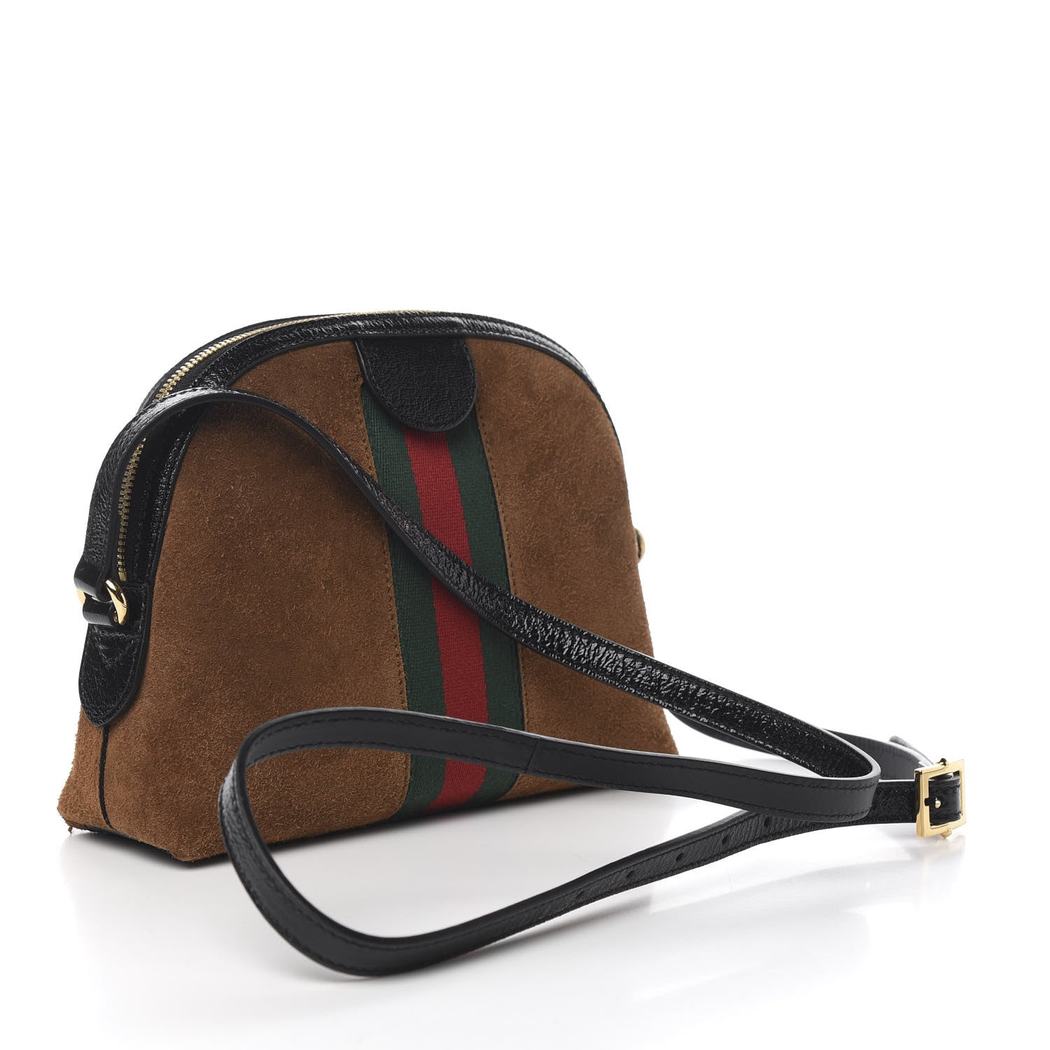 Gucci Suede Patent Web Small Ophidia Dome Shoulder Bag Nocciola Black 2 of 9