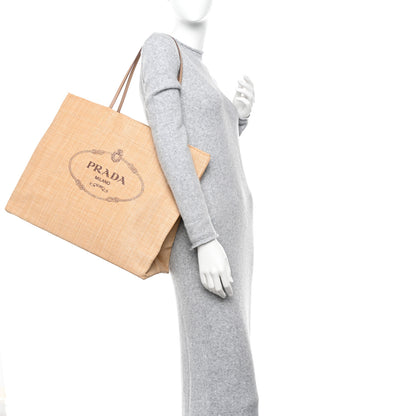 Prada Raffia Logo Tote Naturale 2 of 10