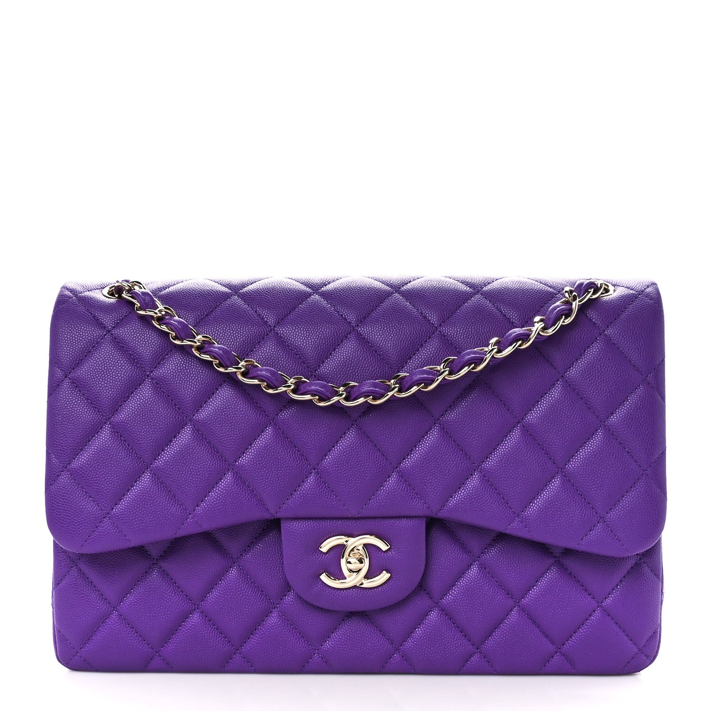 Caviar Quilted Jumbo Double Flap Purple
