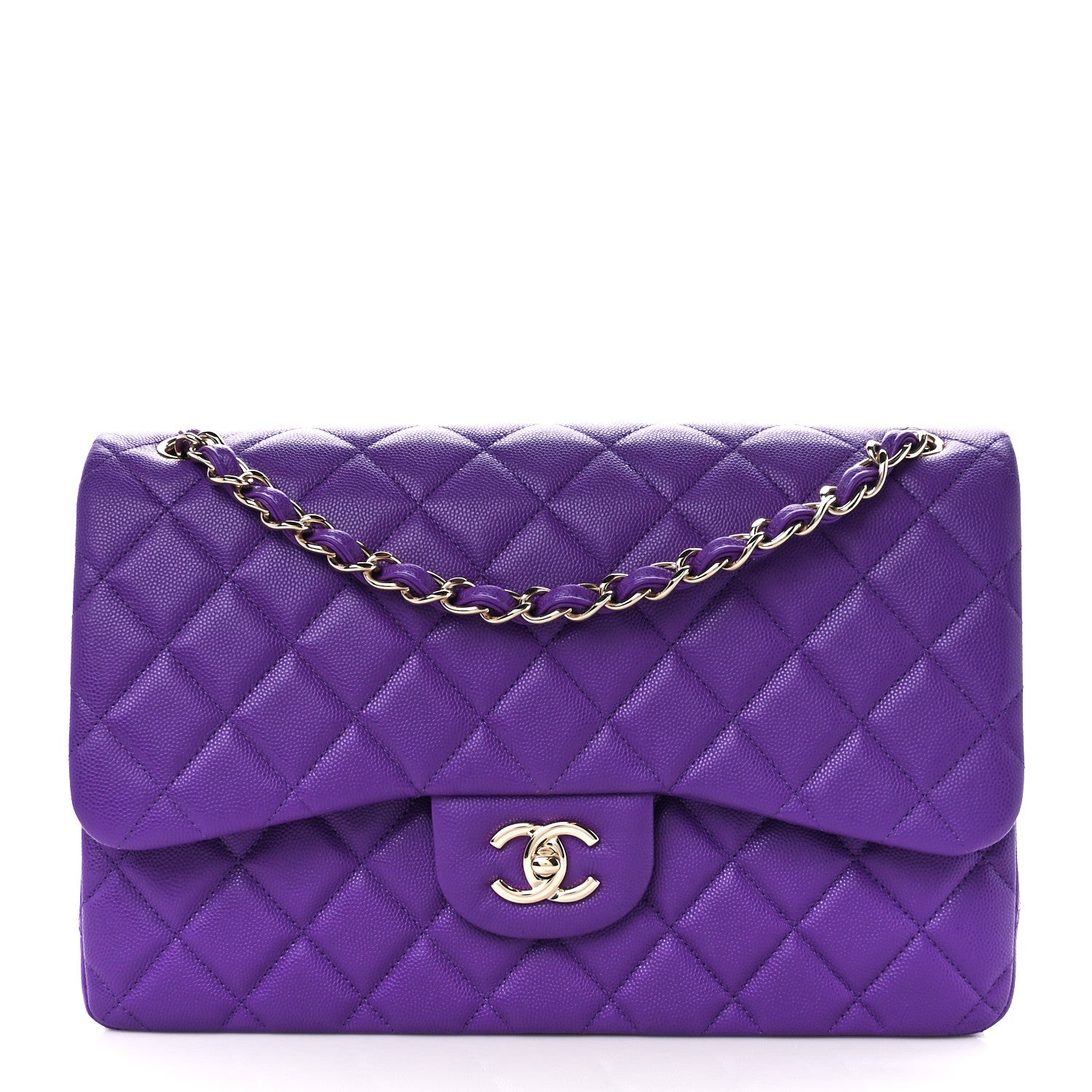 Chanel Caviar Quilted Jumbo Double Flap Purple 1 of 12
