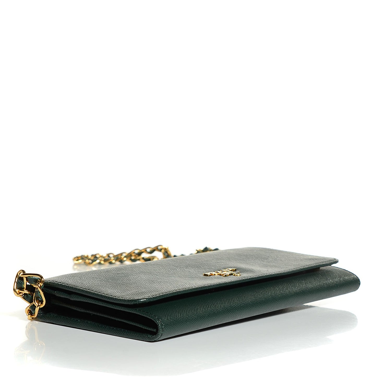 Saffiano Metal Oro Chain Wallet Smeraldo