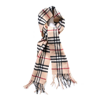 Burberry Cashmere Merino Wool Nova Check Fringe Scarf Ivory 1 of 4