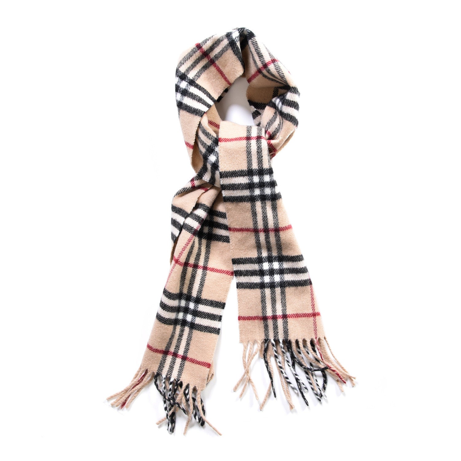 Burberry Cashmere Merino Wool Nova Check Fringe Scarf Ivory 1 of 4
