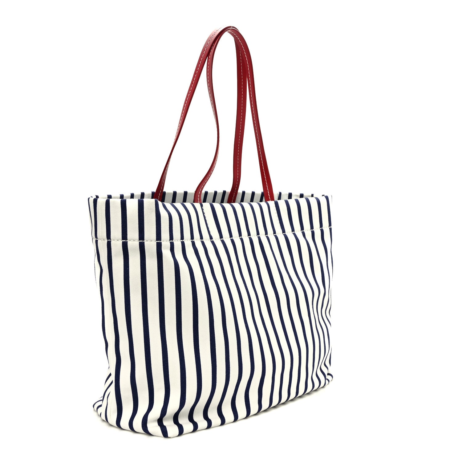 Miu Miu Canvas Denim Striped Logo Tote White Blue 3 of 9