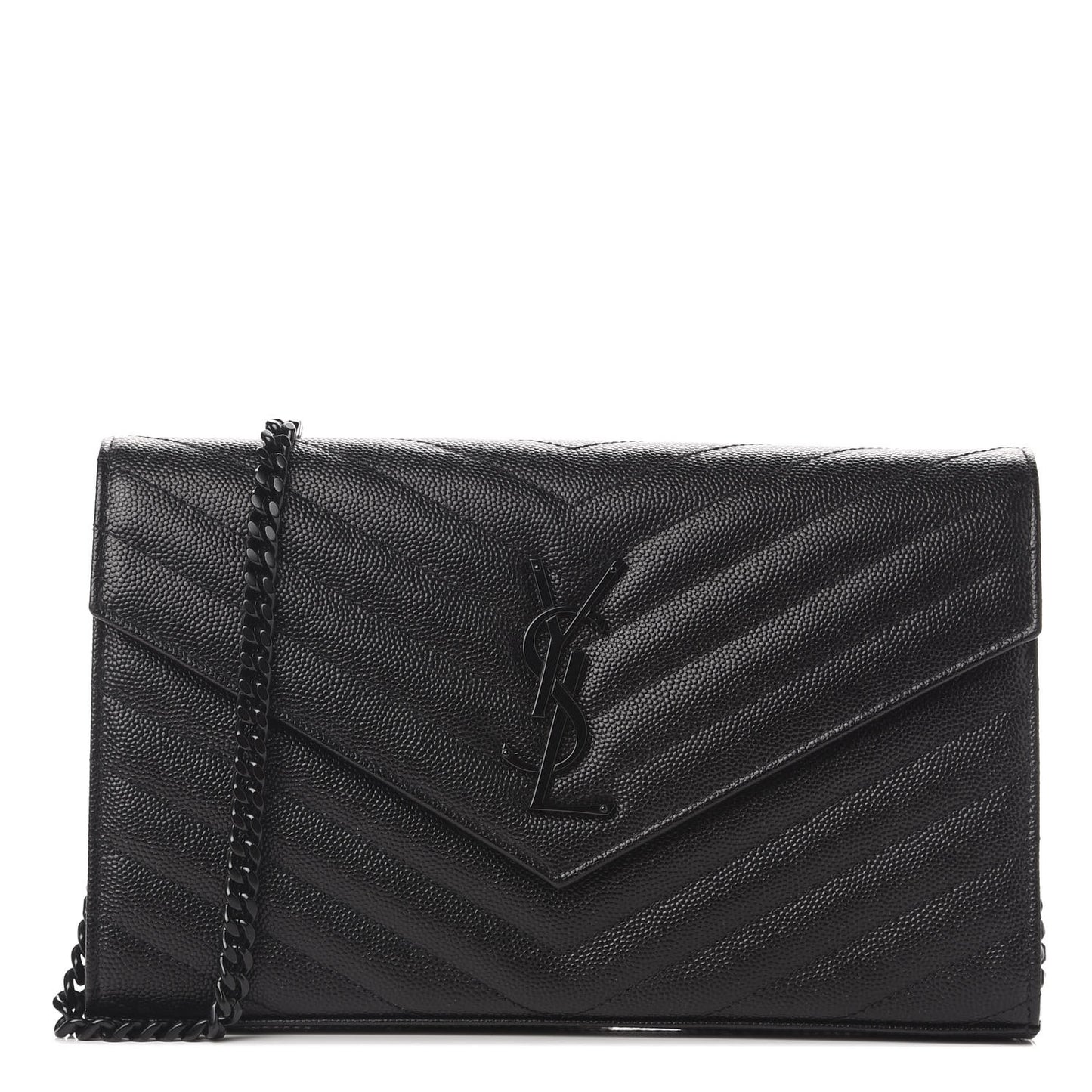 Grain De Poudre Matelasse Chevron Monogram Chain Wallet Black