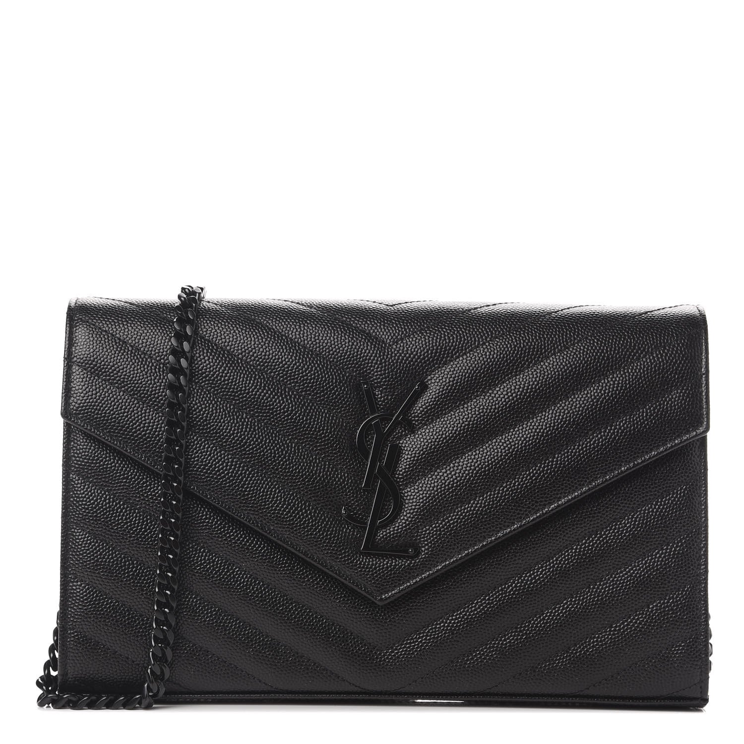 Saint Laurent Grain De Poudre Matelasse Chevron Monogram Chain Wallet Black 1 of 10