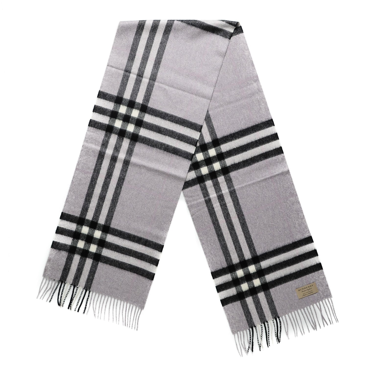 Burberry Cashmere Giant Check Fringe Scarf Dusty Lilac 1 of 4