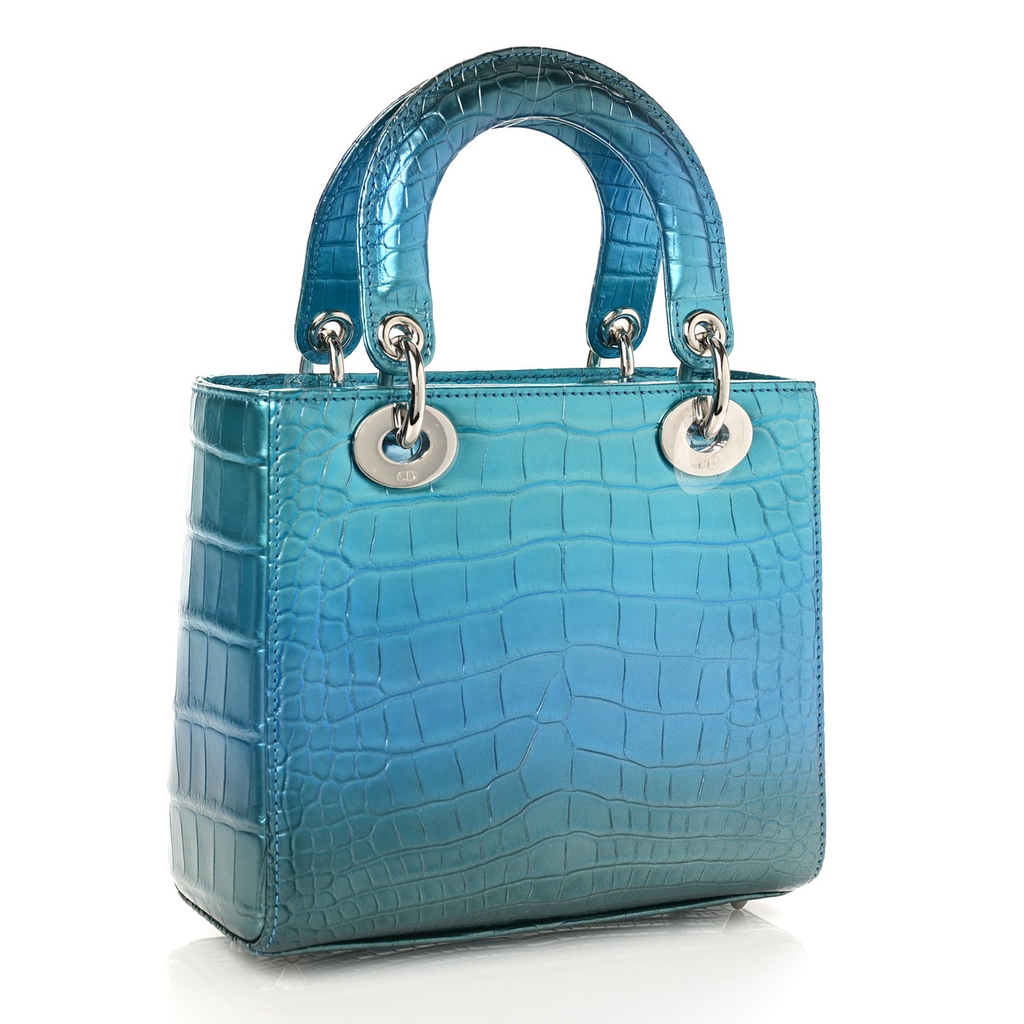 Metallic Alligator Small Lady Dior Blue