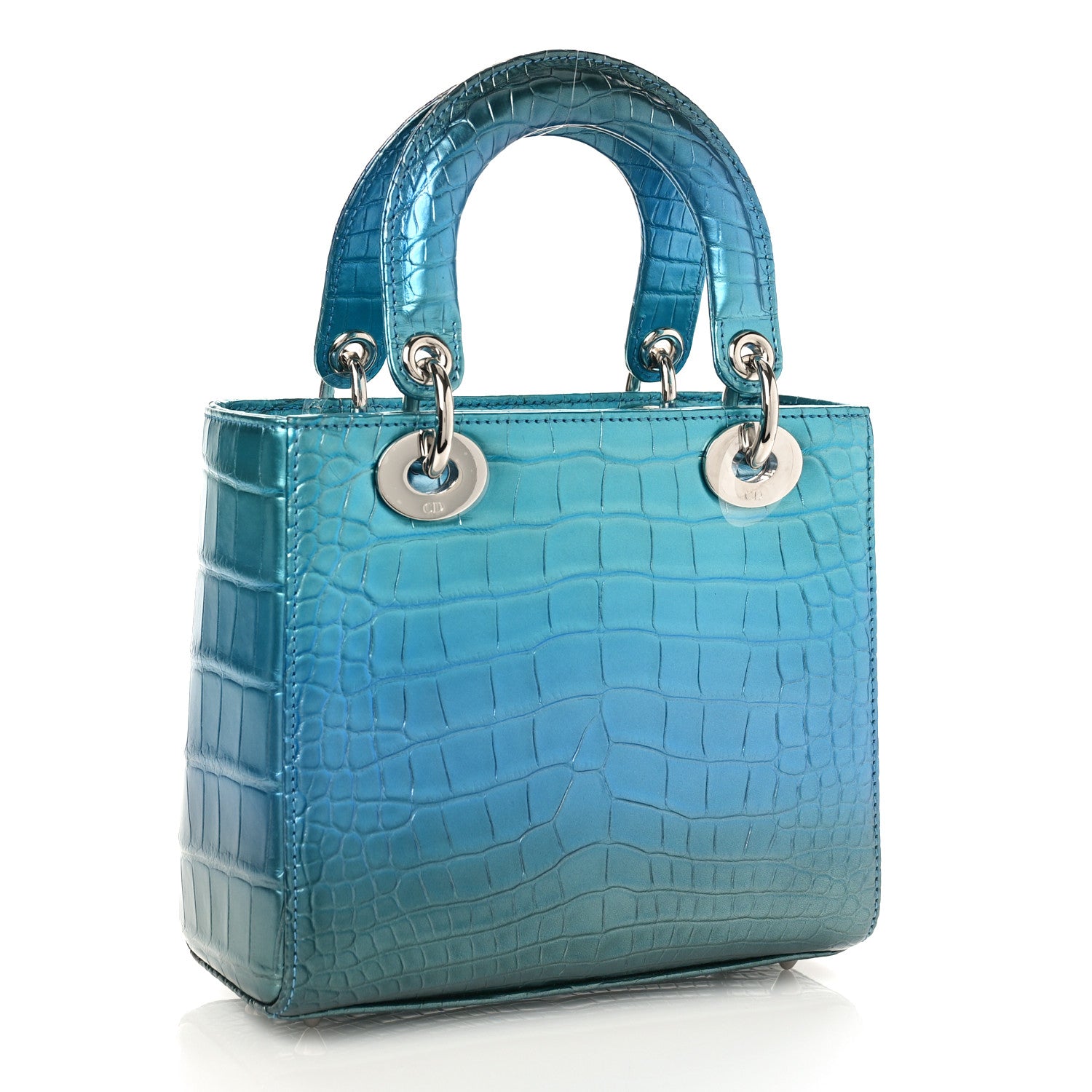 Christian Dior Metallic Alligator Small Lady Dior Blue 3 of 8