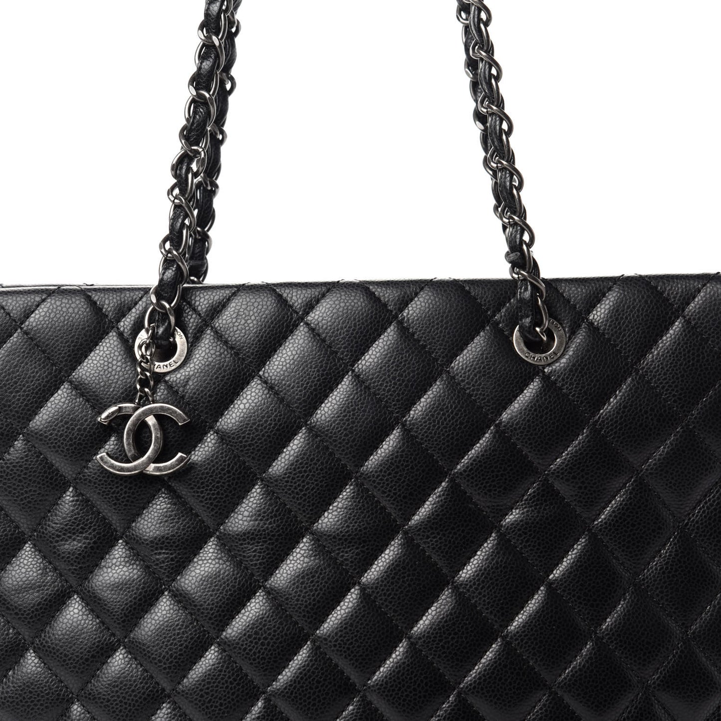 Caviar Quilted City Shopping Tote Black