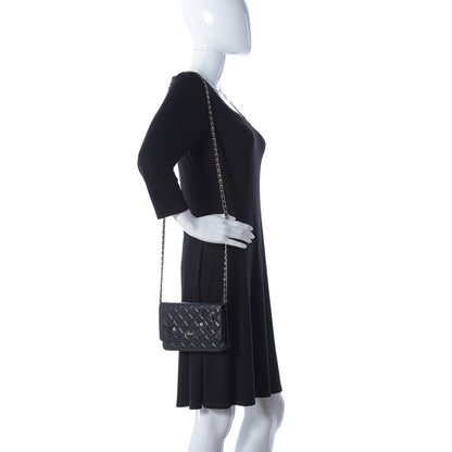 Chanel Lambskin Camellia Wallet on Chain WOC Black 2 of 10