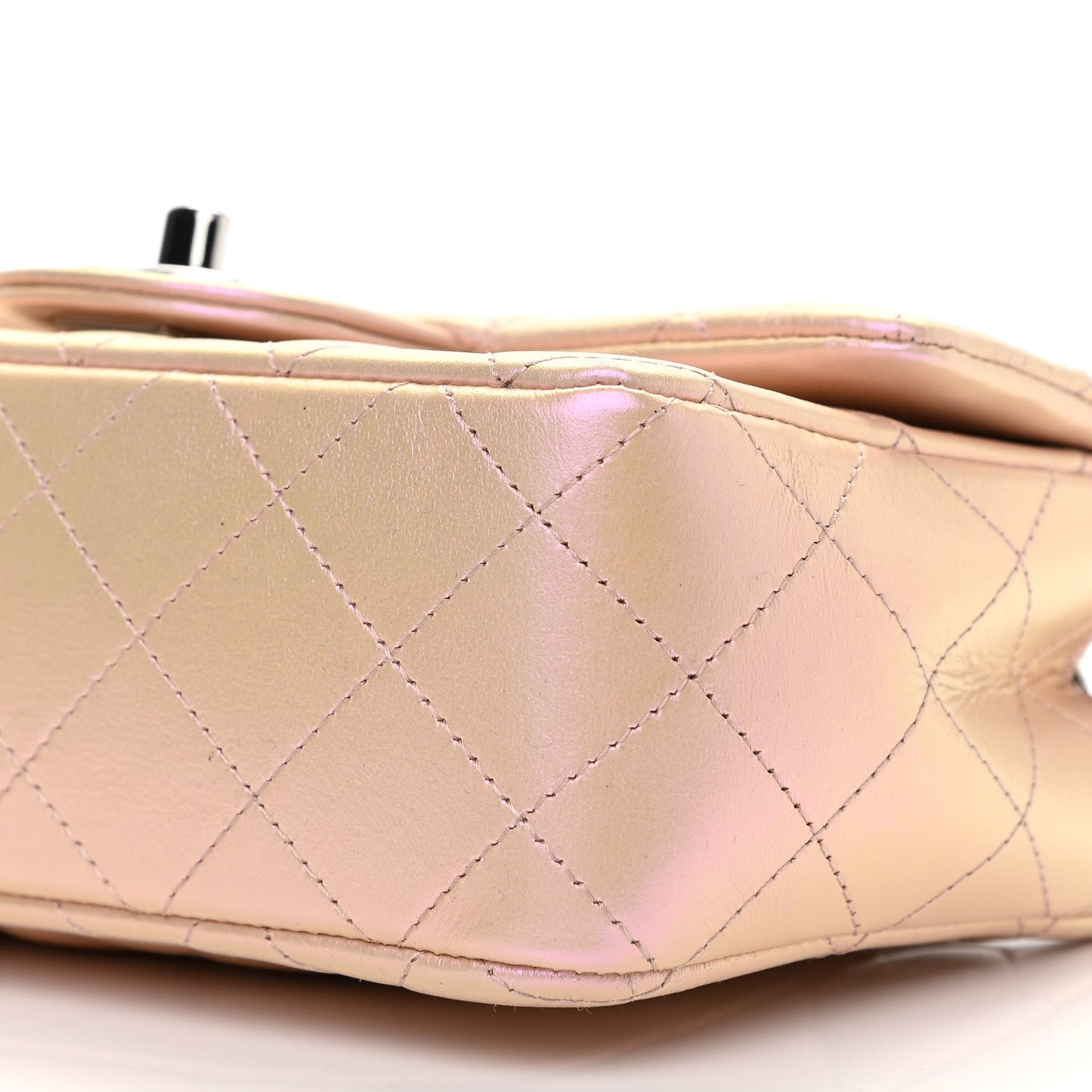 Iridescent Calfskin Quilted Mini Rectangular Flap Pink