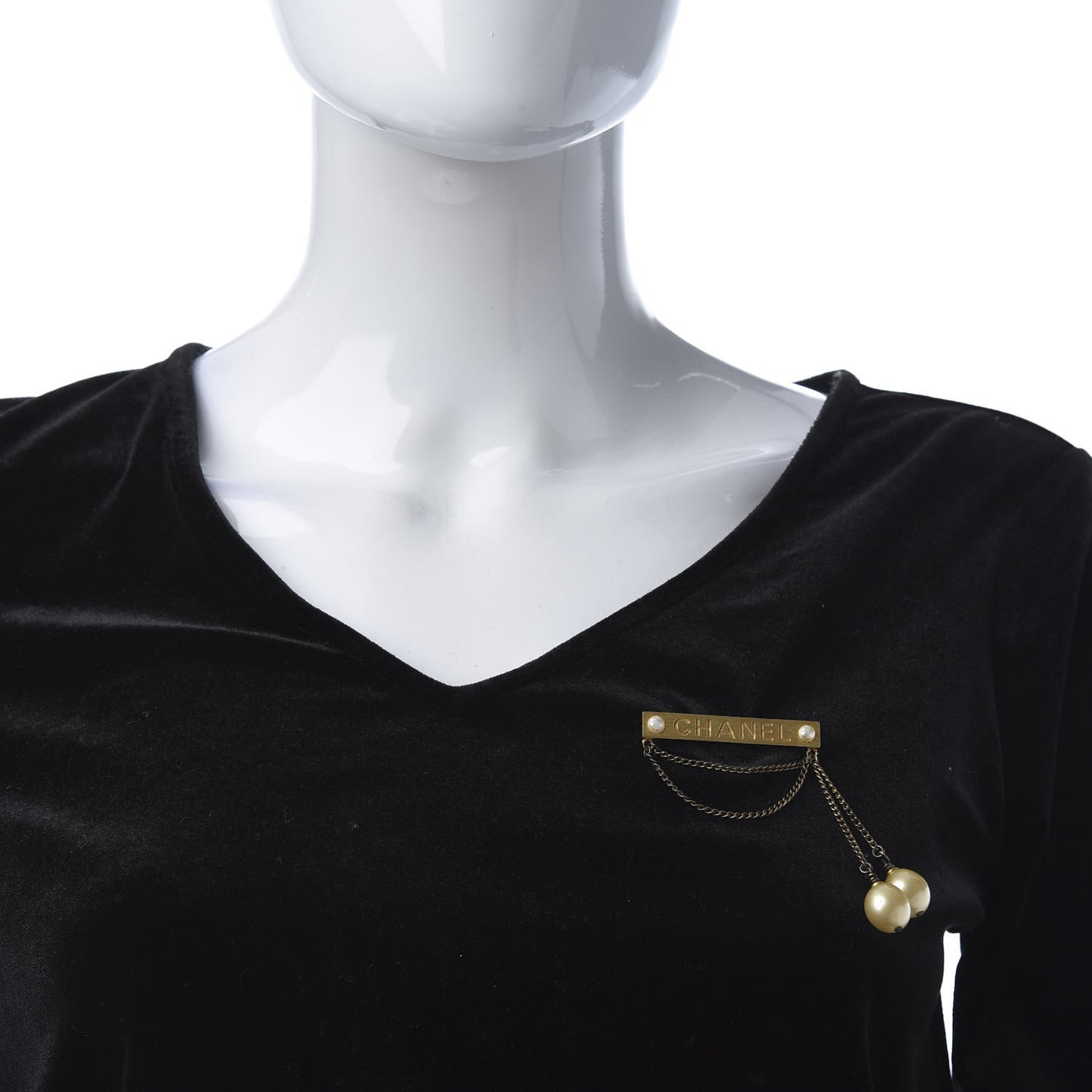 Pearl Logo Chain Brooch Gold