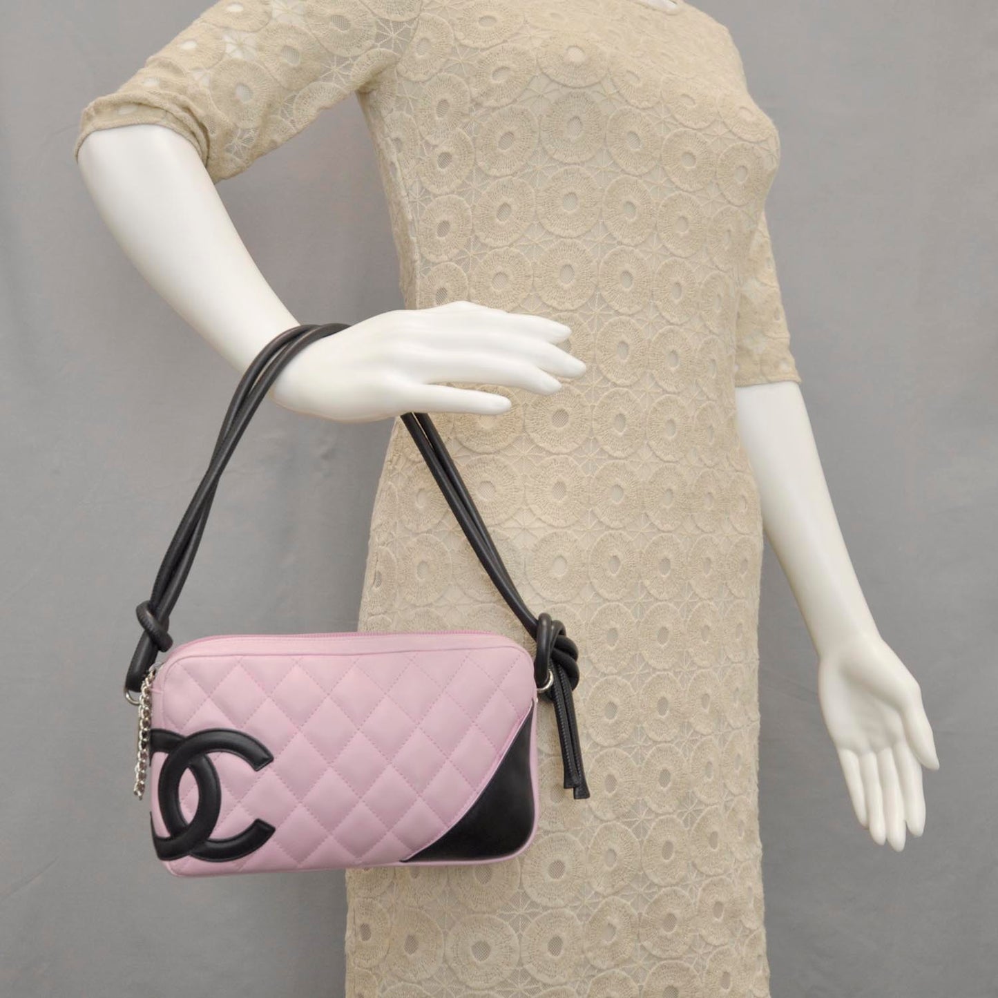 Calfskin Quilted Cambon Pochette Pink Black