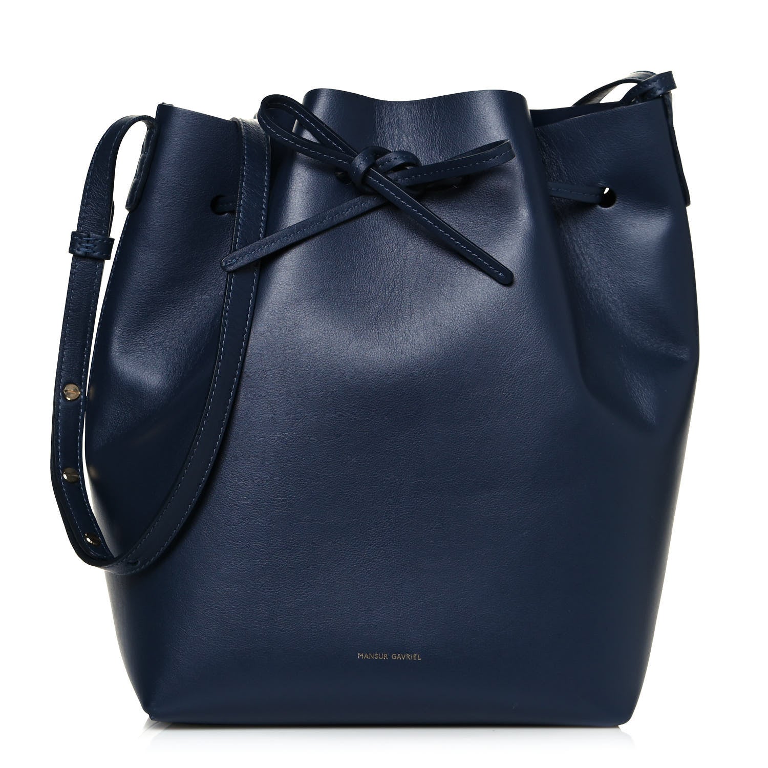 Mansur Gavriel Vegetable Tanned Calfskin Bucket Bag Navy Blue 3 of 15