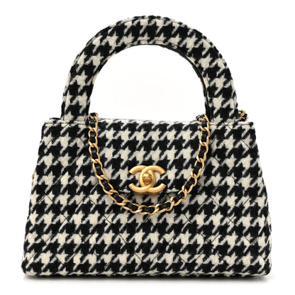 Chanel Tweed Houndstooth Quilted Nano Kelly Shopper Black White 1 of 11