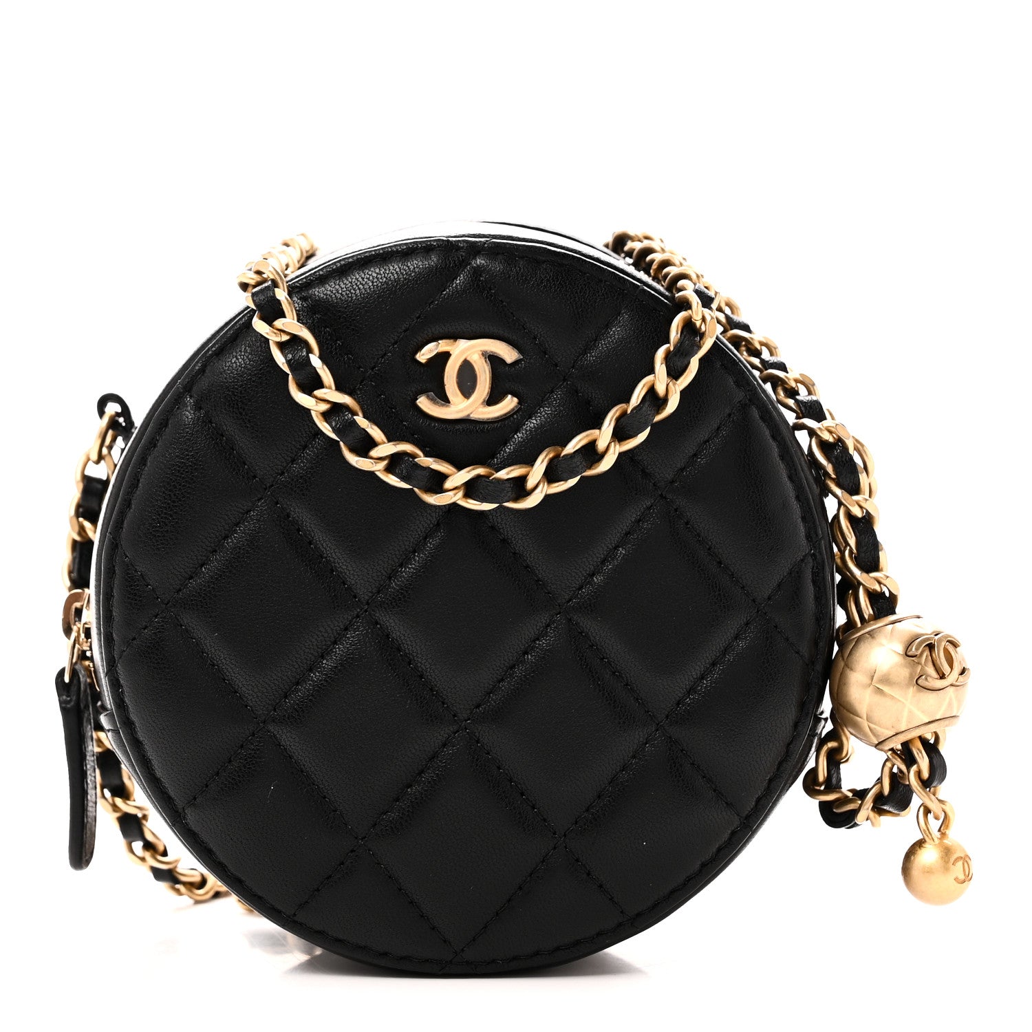 Chanel Lambskin Quilted Round Pearl Crush Clutch With Chain Black 1 of 10
