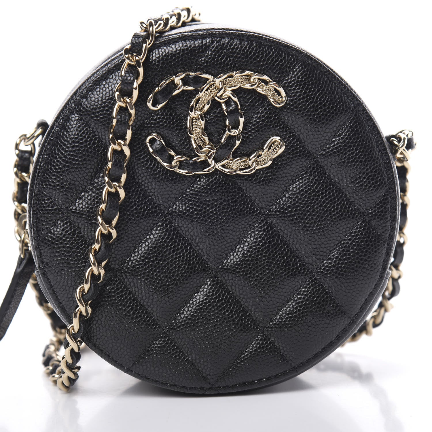 Chanel Caviar Quilted French New Wave Round Clutch With Chain Black 8 of 11