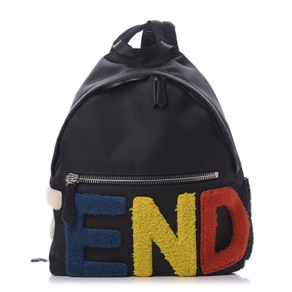 Fendi Nylon Shearling Block Letter Backpack Black 1 of 10