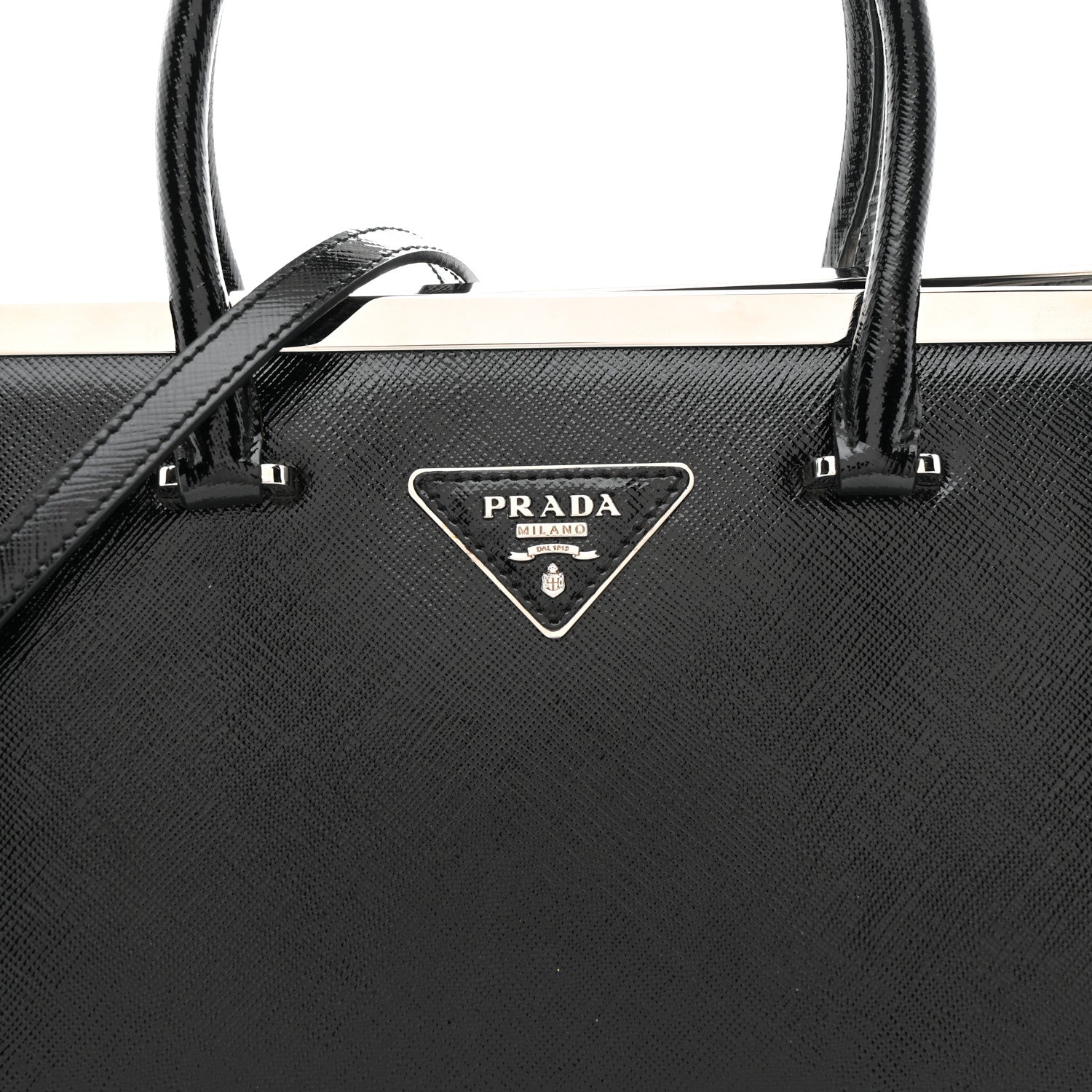 Prada Saffiano Vernice Top Handle Bag Black 7 of 10