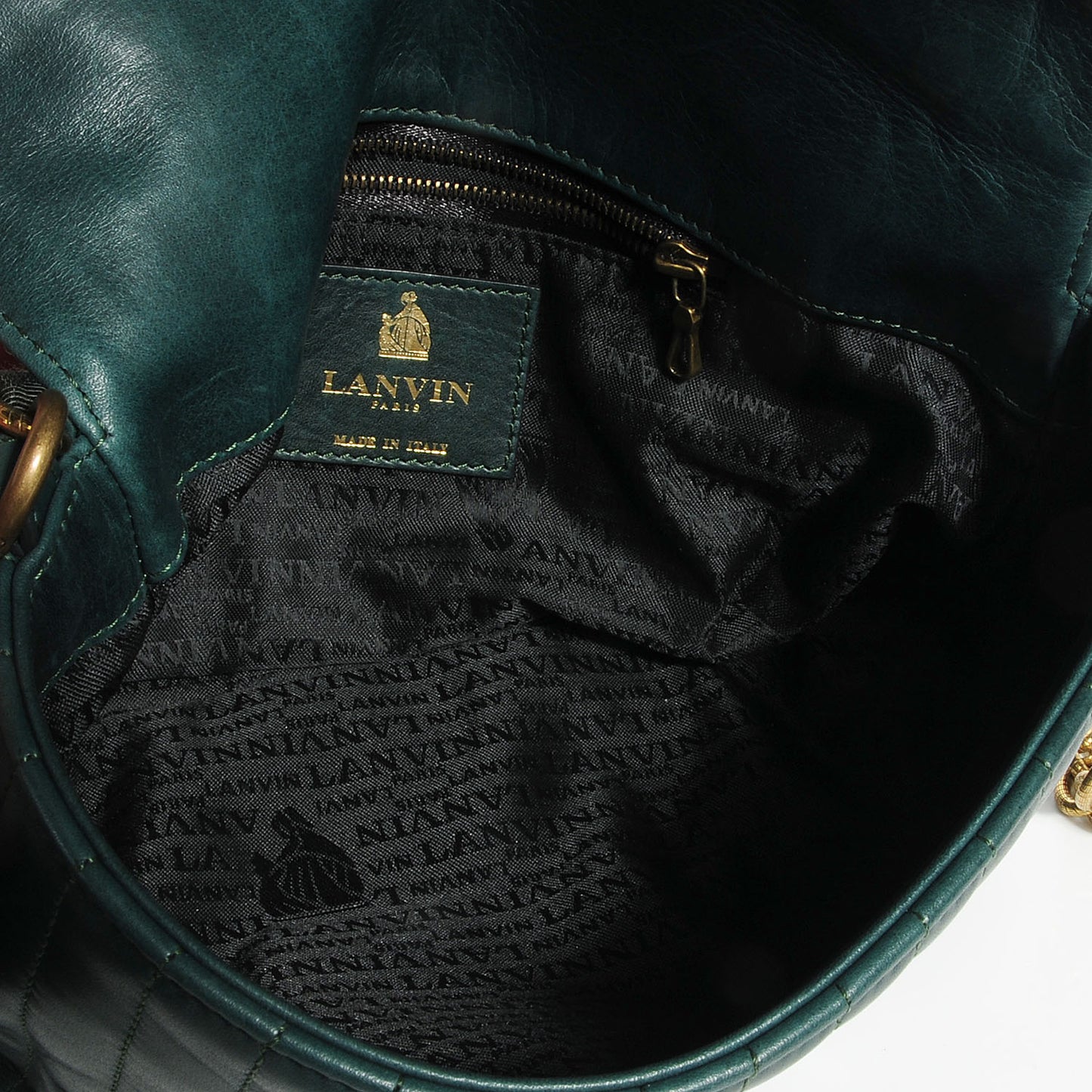 Leather Quilted Happicolo Shoulder Bag Forest