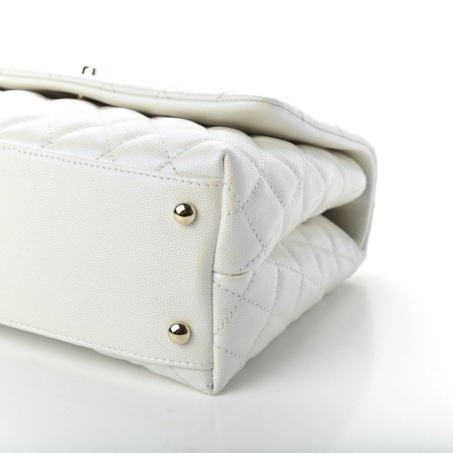 Iridescent Caviar Quilted Small Coco Handle Flap White