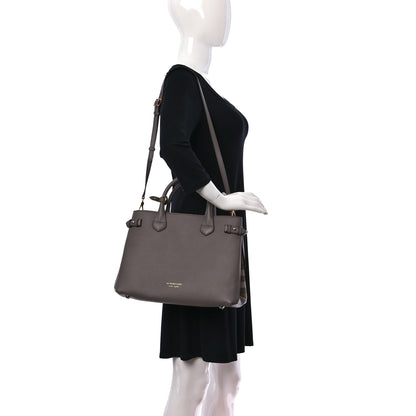 Burberry Grainy Calfskin House Check Medium Banner Tote Thistle Grey 2 of 9