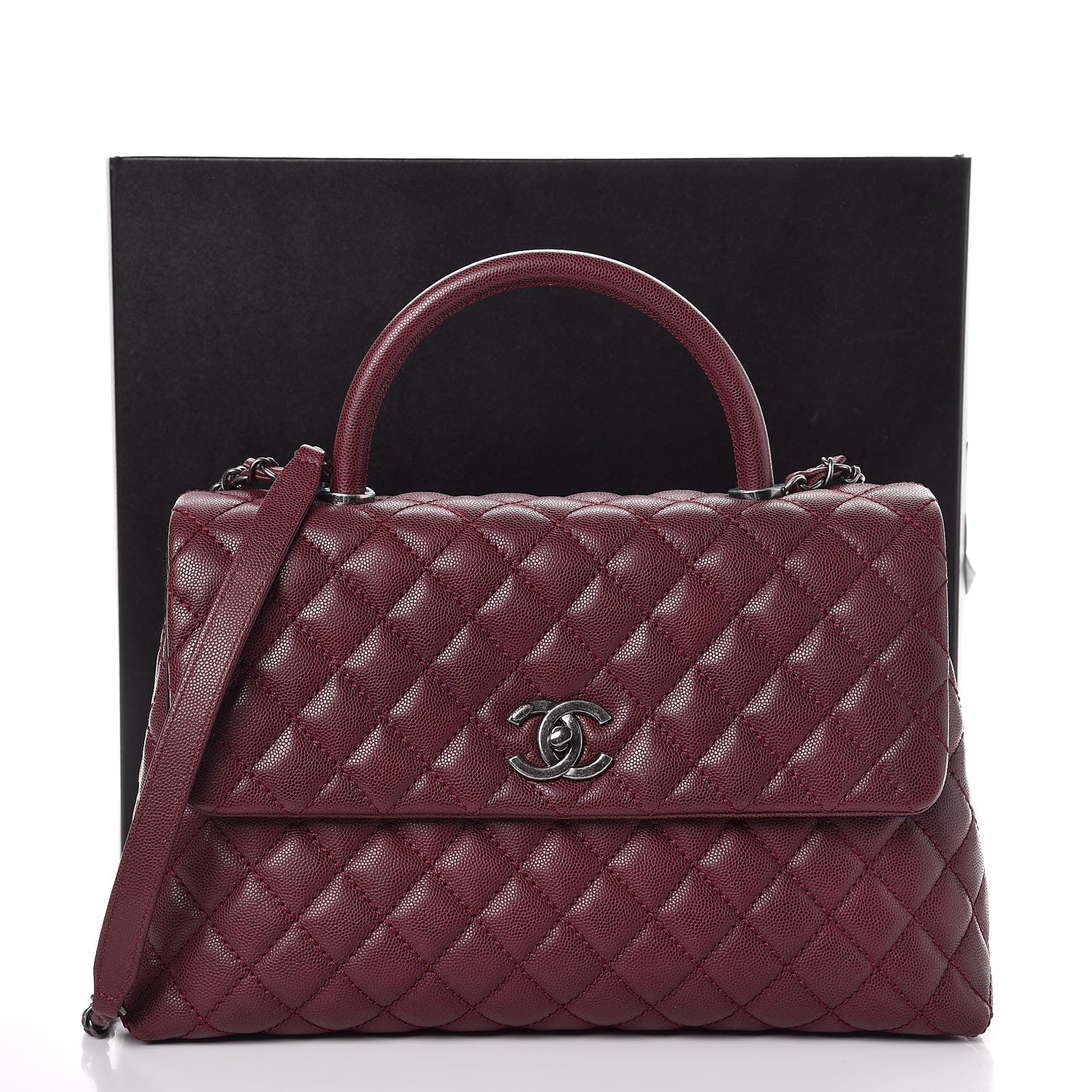 Chanel Caviar Quilted Medium Coco Handle Flap Burgundy 8 of 8