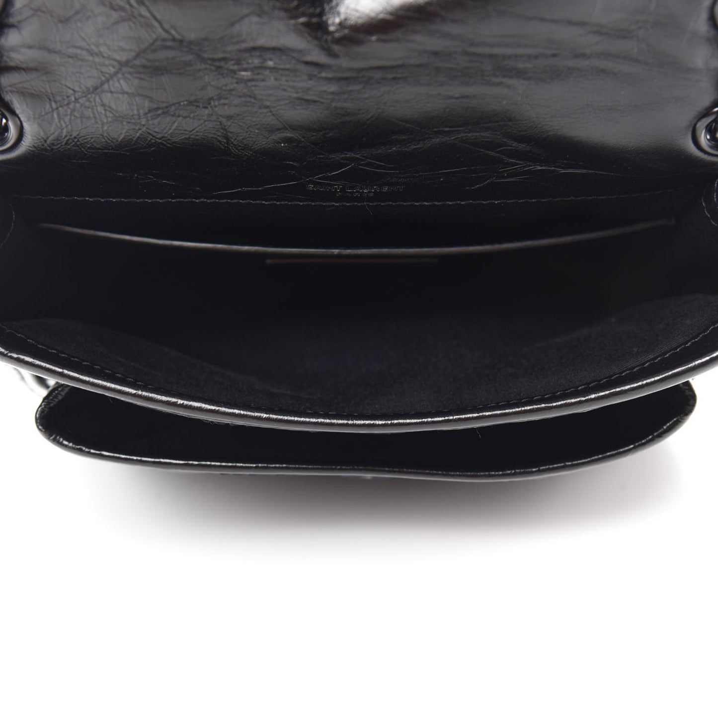 Crinkled Calfskin Matelasse Monogram Baby Niki Chain Satchel Black
