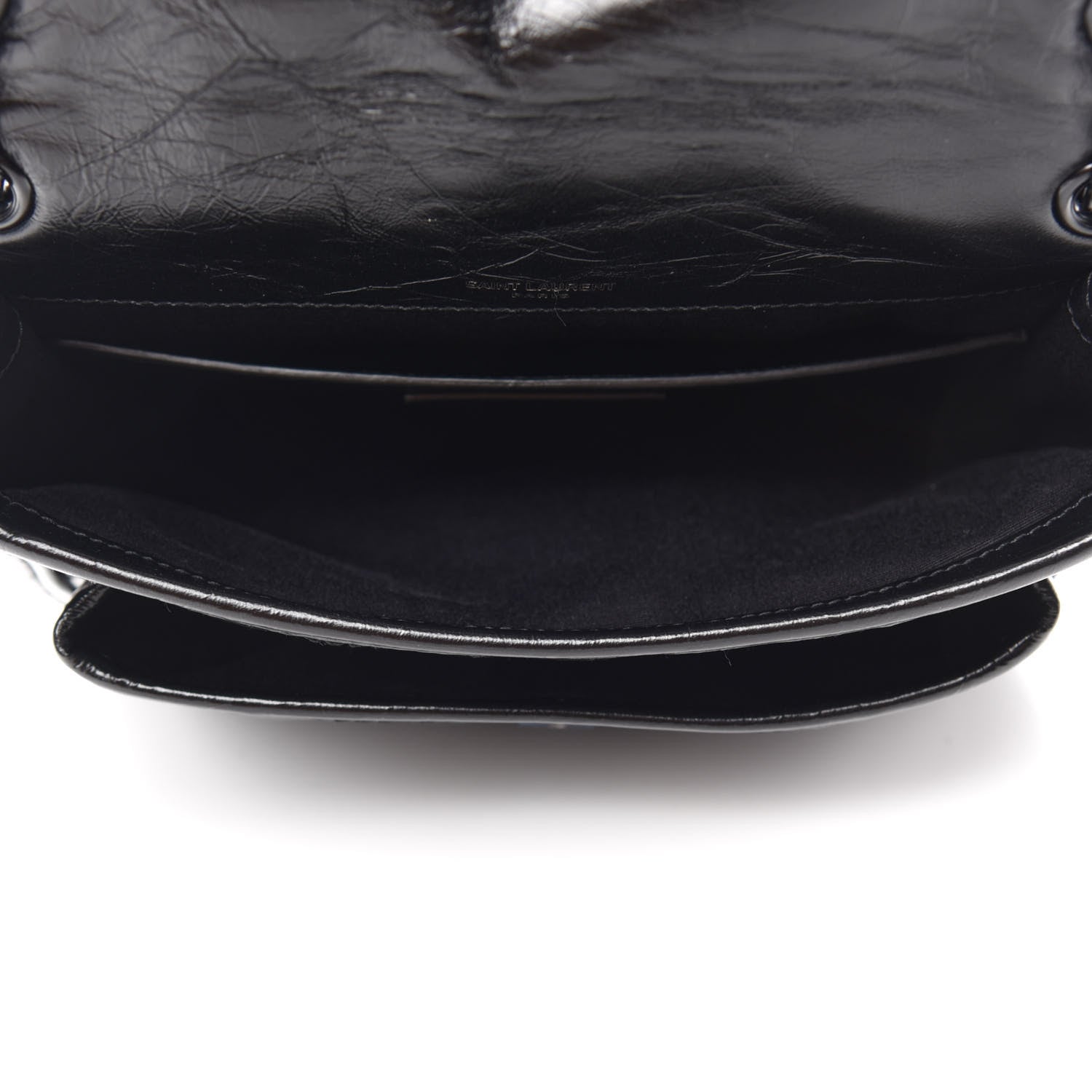 Saint Laurent Crinkled Calfskin Matelasse Monogram Baby Niki Chain Satchel Black 5 of 12