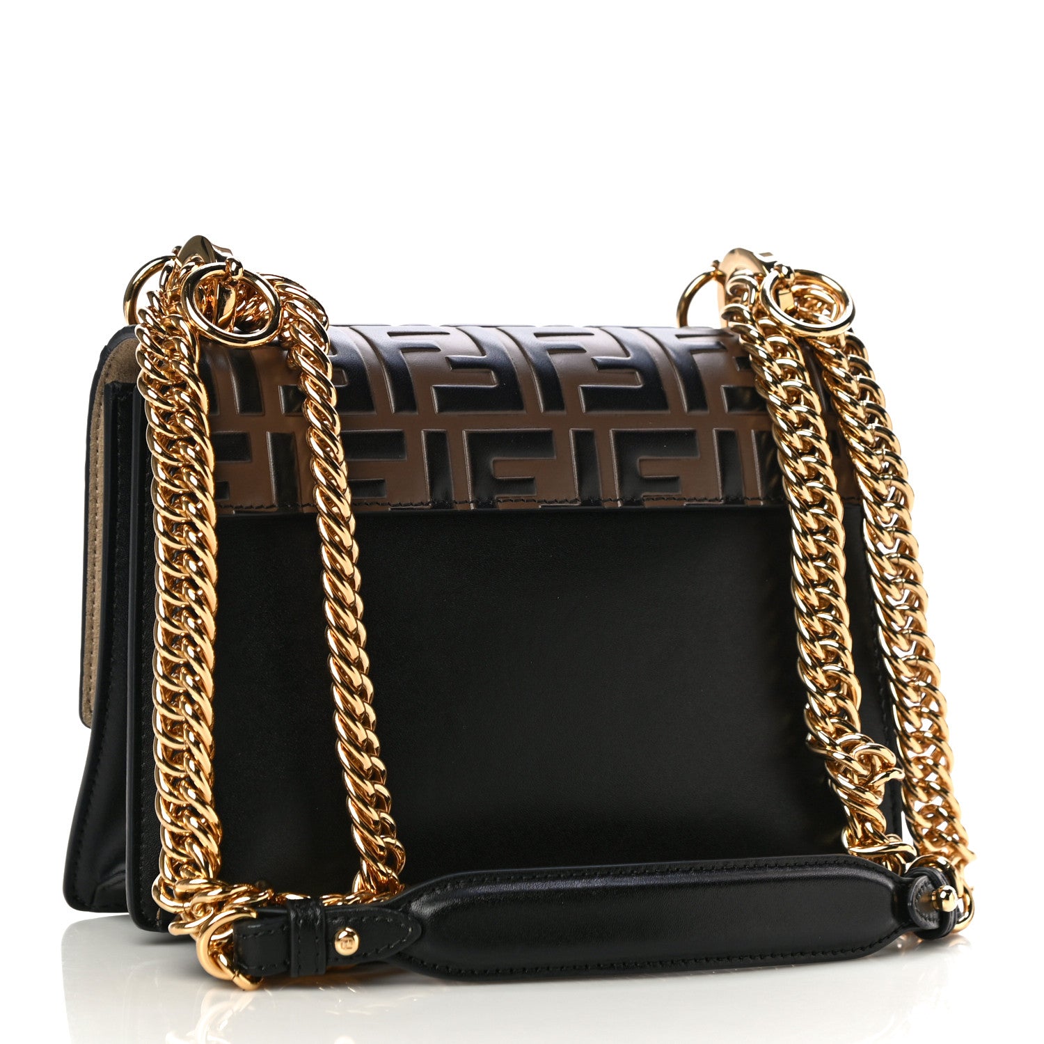 Fendi Vitello Liberty Bi-Color FF 1974 Embossed Small Kan I Shoulder Bag Black Maya 3 of 12