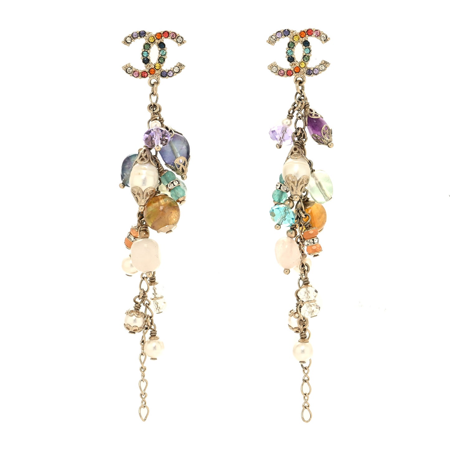 Crystal Pearl Over The Rainbow CC Long Drop Earrings Multicolor