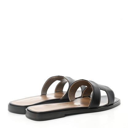 Hermes Box Calfskin Oran Sandals 36 Black 7 of 16