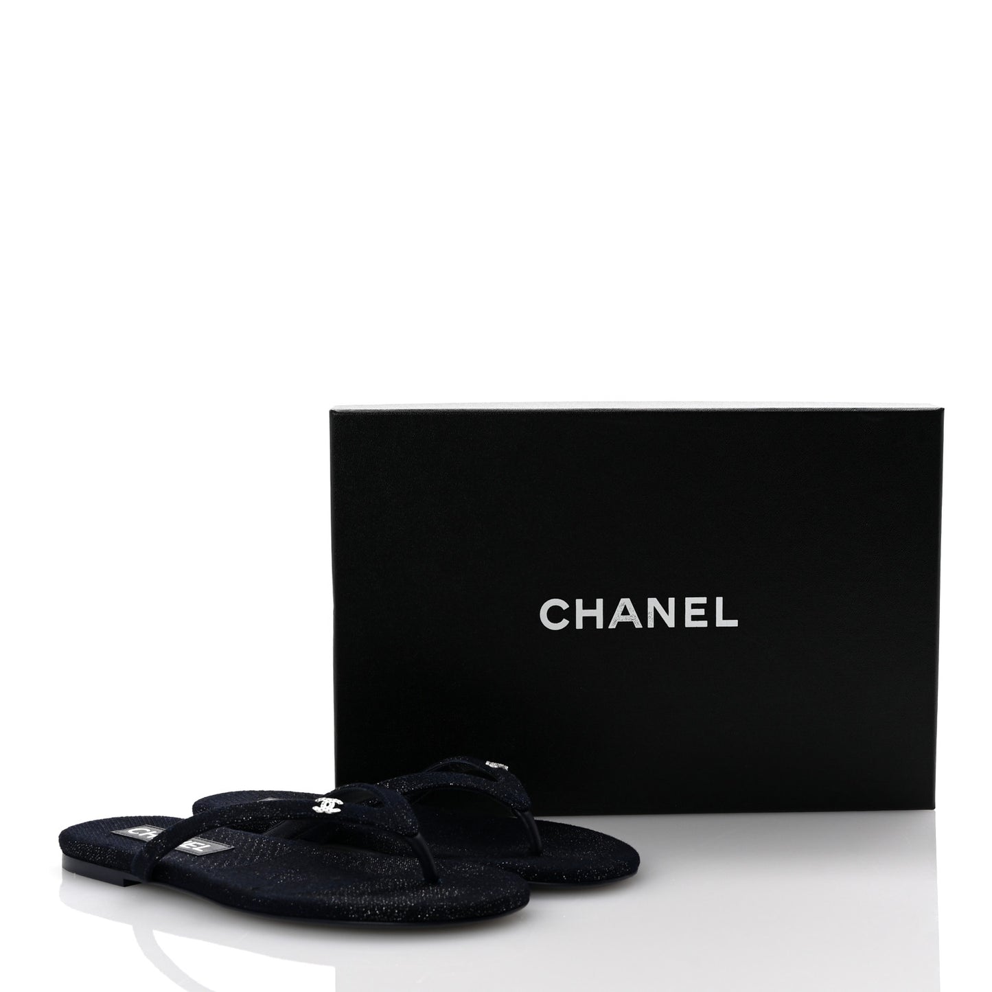 Cotton SIlk Crystal CC Thong Sandals 36.5 Dark Blue Silver