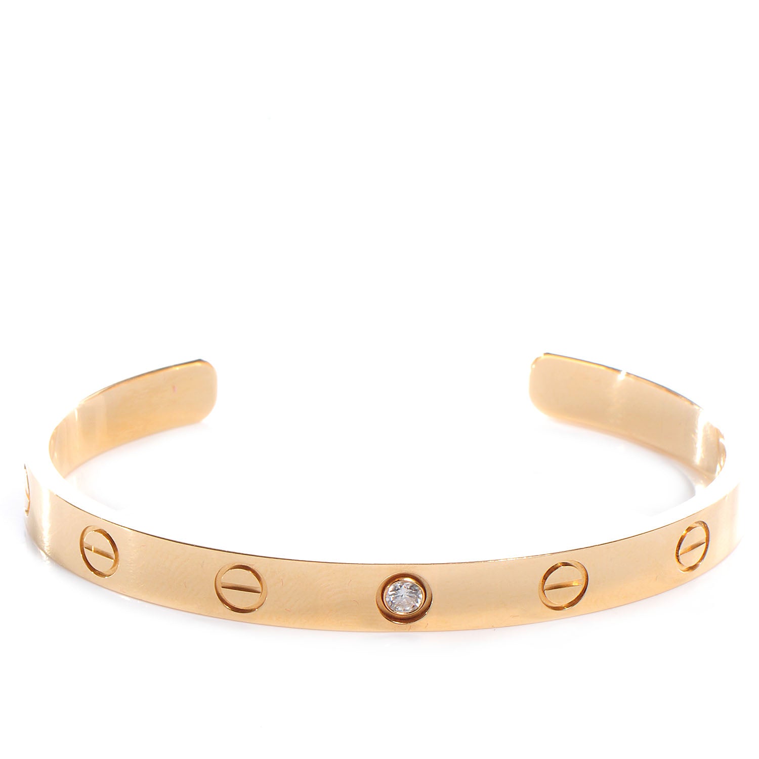 Cartier 18K Yellow Gold 1 Diamond LOVE Cuff Bracelet 16 1 of 5