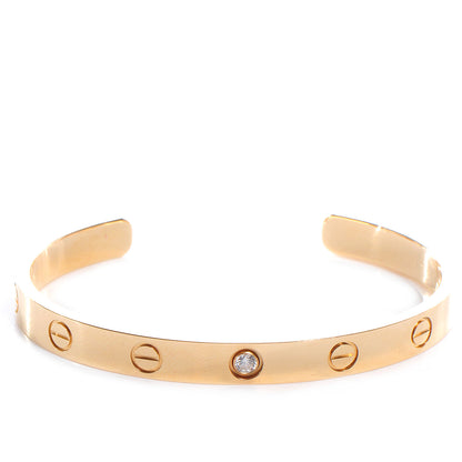Cartier 18K Yellow Gold 1 Diamond LOVE Cuff Bracelet 16 1 of 5
