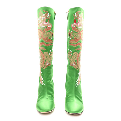 Gucci Silk Satin Malaga Kid Embroidered Candy Dragon Block-Heel Knee Boot 39 Palm 3 of 9