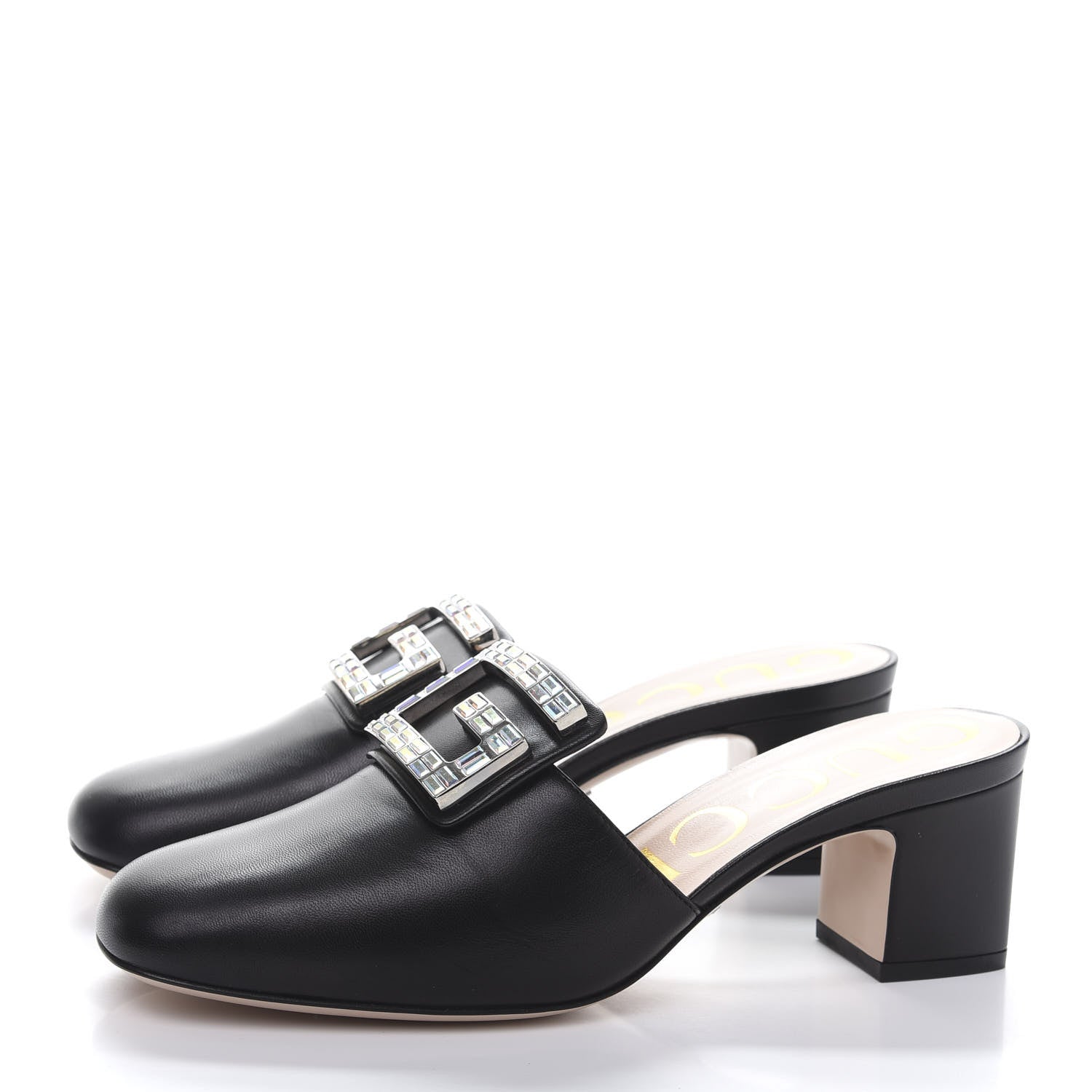 Gucci Malaga Kid Crystal Square G Madelyn 60mm Mules 37.5 Black 3 of 9