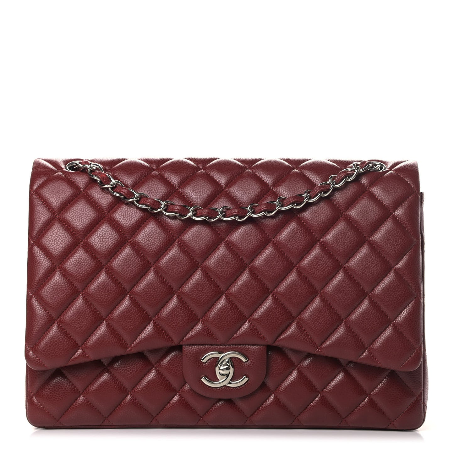 Caviar Quilted Maxi Double Flap Dark Red