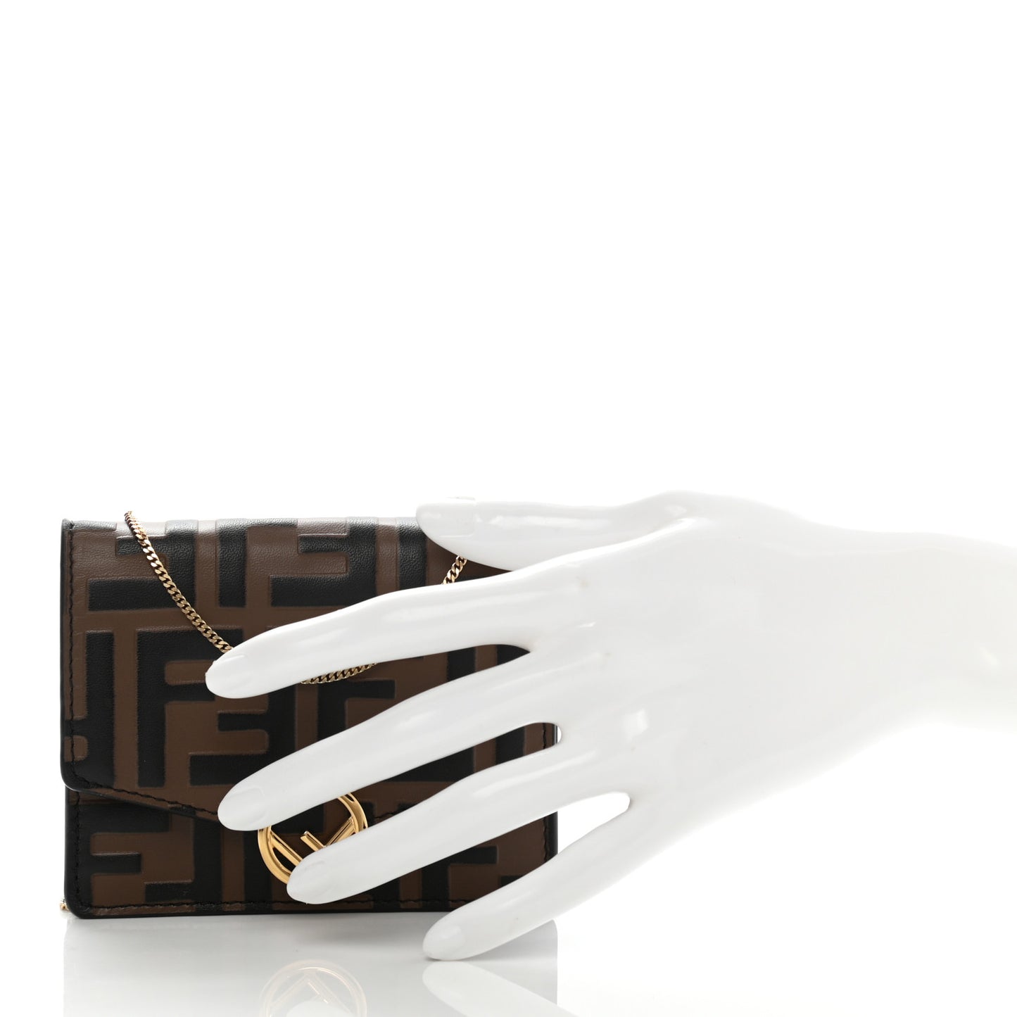 Vitello Soft F is Fendi Bi-Color FF 1974 Embossed Geometric Flap Wallet on Chain Maya Black