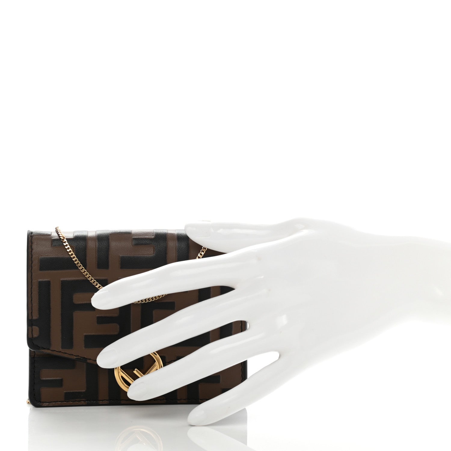 Fendi Vitello Soft F is Fendi Bi-Color FF 1974 Embossed Geometric Flap Wallet on Chain Maya Black 2 of 11