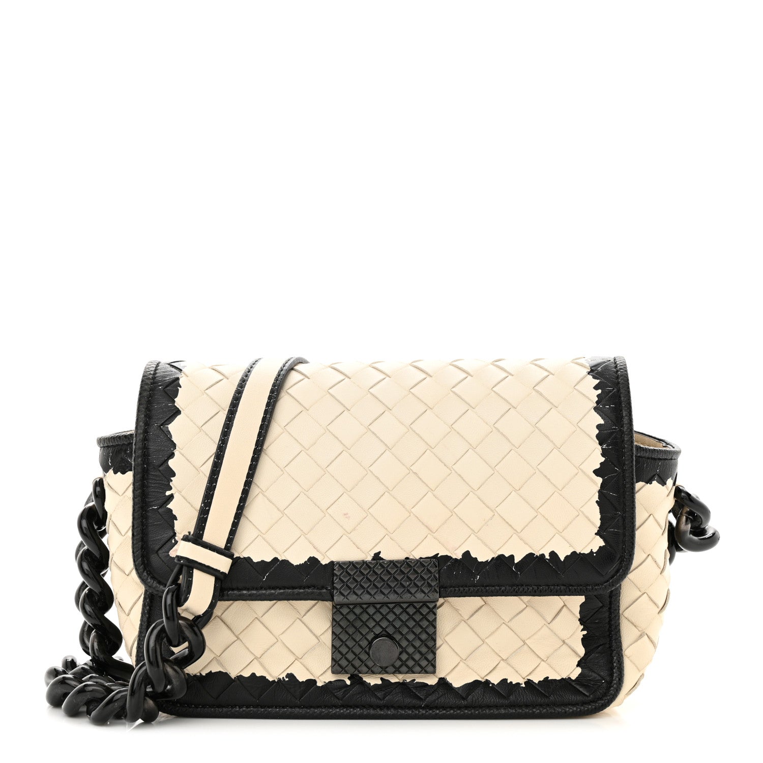 Bottega Veneta Nappa Karung Intrecciato Glass Pearl Shoulder Bag White Black 1 of 14