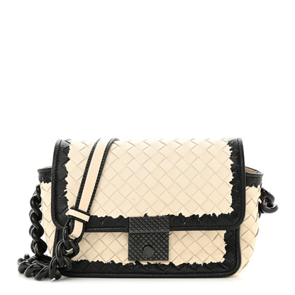 Bottega Veneta Nappa Karung Intrecciato Glass Pearl Shoulder Bag White Black 1 of 14