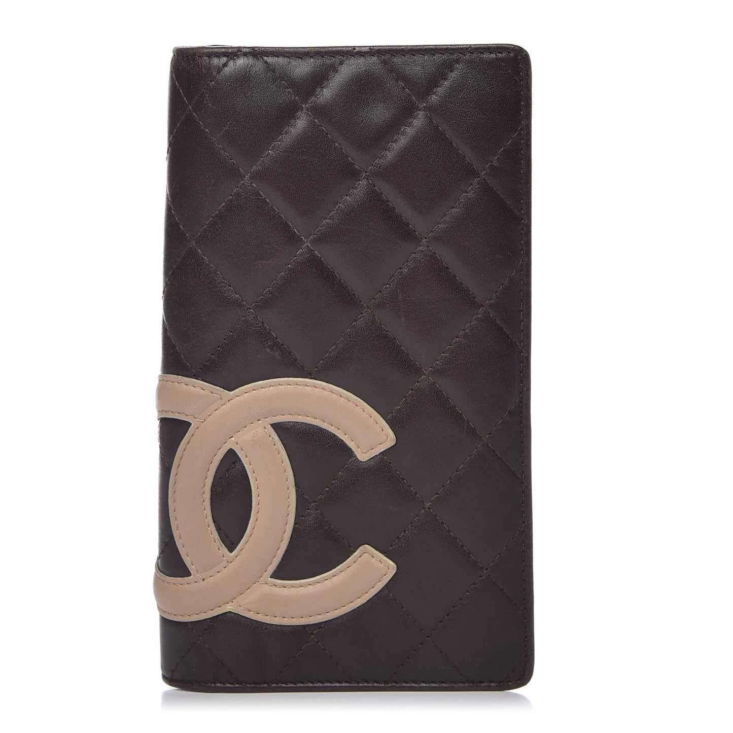 Calfskin Quilted Cambon Yen Wallet Brown Beige